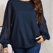 Шикарная нарядная блуза с ажурными рукавами, р. 4xl, наш 58-64, синяя