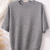 Жіноча сіра кофта американка з люрексовою ниткою та стразами р. 48-52