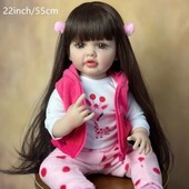 М'яка вінілова лялька Reborn 55,88 см з довгим прямим волоссям