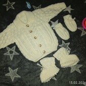 Нежный комплект кофточка +рукавички+топики, 3-6 месяцев