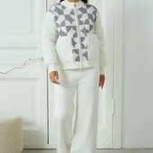 Шикарный костюм , брюки и куртка, chic link , р. s/m, наш 42-48, серый- молочный