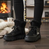 хіт зими , стильні зручні зимові черевики , комбінований верх , утеплення густим хутром