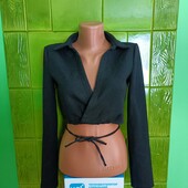 Чорний топ Zara з довгими рукавами на зав'язках. Розмір - XS, S.