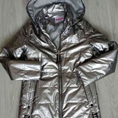 Happy Hause  стёганая деми куртка /пальто с капюшоном цвет серебро на рост 158 см
