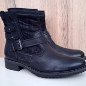 Нові німецькі шкіряні чоботи Tamaris, чорні жіночі черевики на низькому, зима демі, р. 39