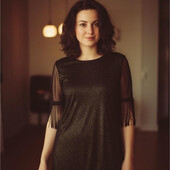 Чорна блискуча сукня з бахромою до свята. 36 р.