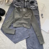 Вкорочений лонг у рубчик у кольорі олива