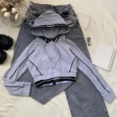 Вкорочений світшот з подвійною резинкою у сірому кольорі