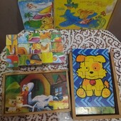 Всі пазли одним лотом дерев'яні 5 шт+ кубики+іграшка