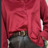 Стильна сатинова блуза винного кольору, 2XL, 3xl