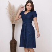 Классное, стильное, эластичное джинсовое платье c декольте, р. 3xl, наш 52-58